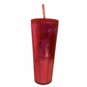 Starbucks‎ Cold Cup Tumbler Venti 24oz Pink Ribbed Pleated Acrylic 2023